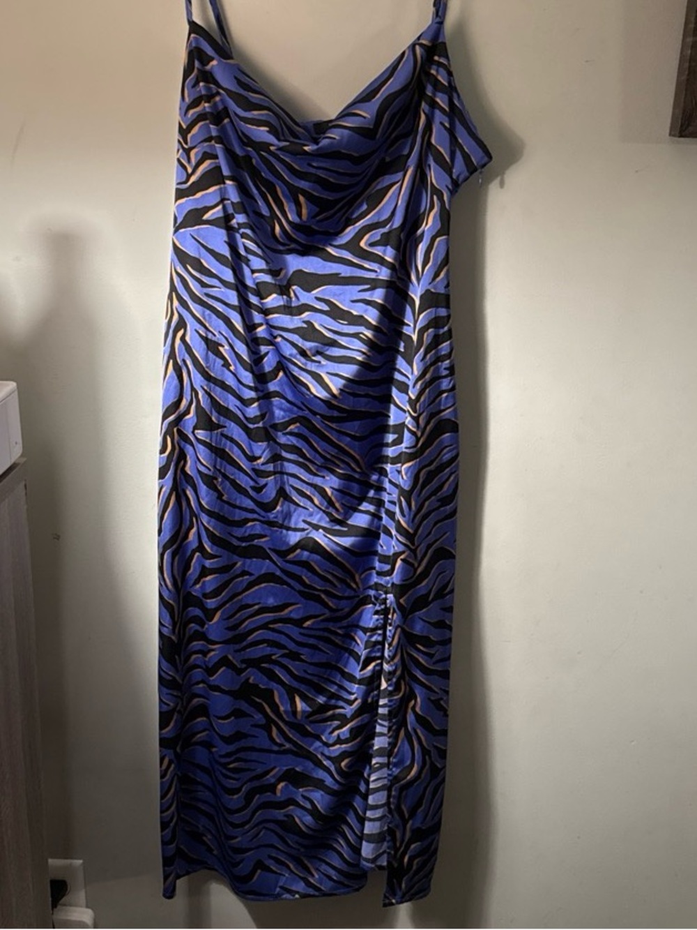 Forever 21 Blue and Black Zebra-Print Slip Midi Dress
